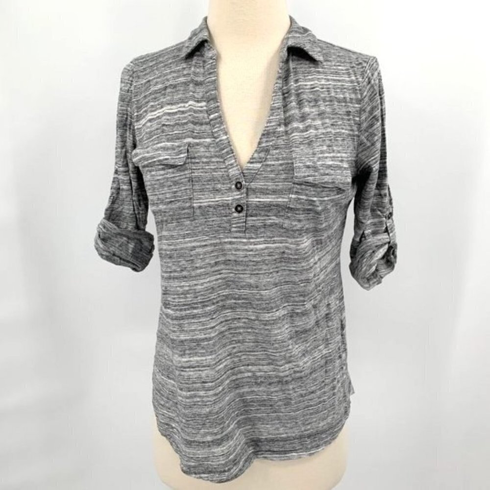 NEW YORK & CO Grey Space Dye Heathered Top Blouse